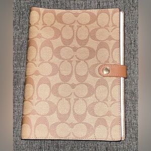 Coach Notebook in Signature Canvas with Smooth Leather Details, Khaki/ brown/tan